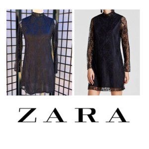 Zara Lace Mock Neck Long Sleeve Mini Dress - Medium